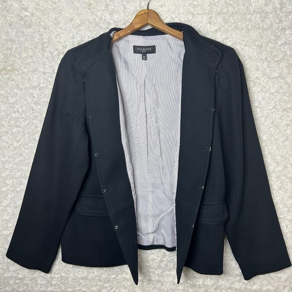 Talbots Petite Women's Black Button Up Twill Military Double Button Size 16P - Picture 6 of 7